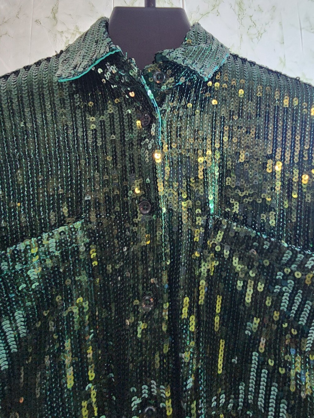 Curations DEBBIE DENMOM Sequin Button Down - Picture 3 of 12